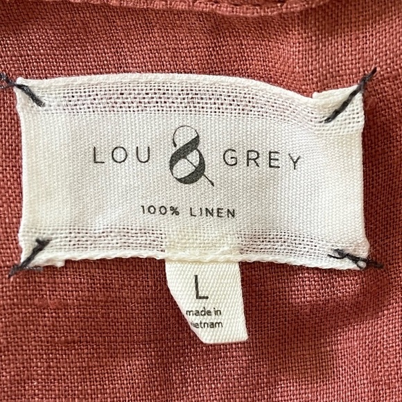 Lou & Grey 100% Linen Short Sleeve Romper Button Up Tie Cinch Waist Terracotta L - Picture 9 of 13